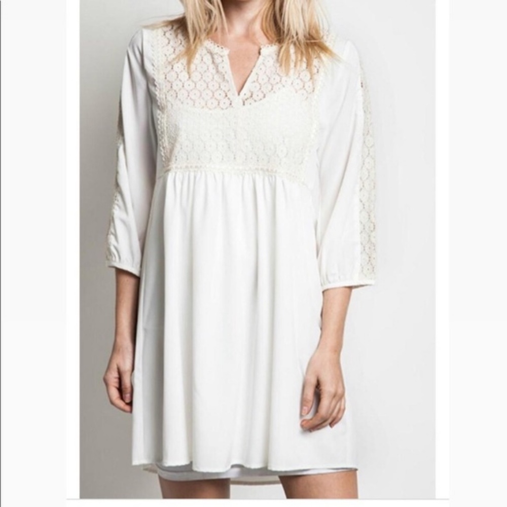 Umgee Off White Boho Winter Lace Dress Size M